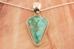 Artie Yellowhorse Genuine Emerald Valley Turquoise Sterling Silver Pendant